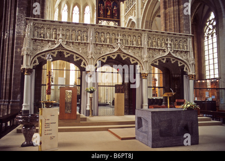 Rood screen in European church. Stock Photo