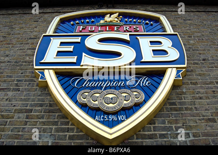 esb, or extra special bitter, logo on the wall of fuller's griffin brewery, chiswick, west london, england Stock Photo