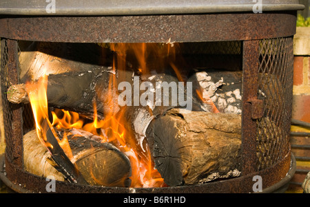 Logs Burning in a Wood Burner fire flames Stock Photo