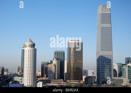 Zhongfu Building (left) and China World Trade Center Towers 2 & 3 (right), Beijing's central business district of Chaoyang Stock Photo