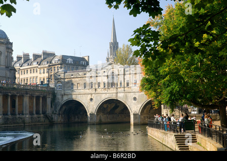 Rier Avon and Pulteney Bridge, Bath, Somerset, England, United Kingdom. Stock Photo