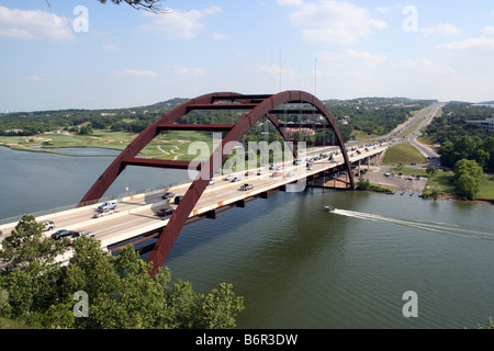 The 360 Penneybacker Bridge is a well known symbol of Austin, Texas.  This landmark is one of the most photographed in Austin. Stock Photo