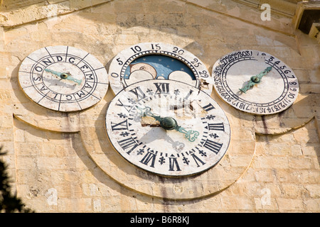 Clock tower in courtyard of Grand Master’s Palace, currently President’s office, Palace Square, Valletta, Malta Stock Photo