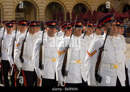 Soldiers marching at 8th September Victory Day celebrations, Valletta, Malta Stock Photo