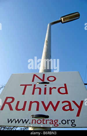 no third runway sign near heathrow airport, london, england, part of a campaign against plans for a additional airport runway Stock Photo