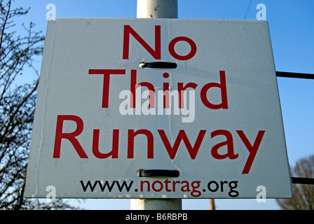 no third runway sign near heathrow airport, london, england, part of a campaign against plans for a additional airport runway Stock Photo