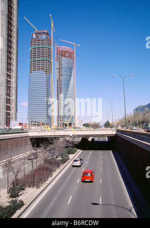 Tower Cristal and Tower Espacio under construction. Paseo de la Castellana. Madrid. Spain. Stock Photo