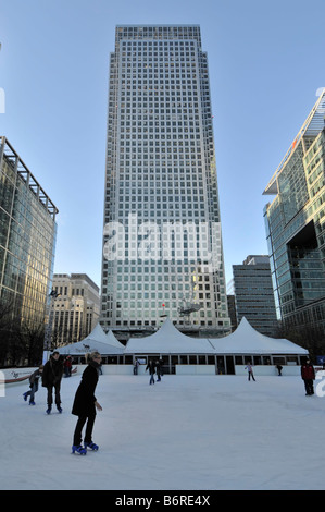 London Canary Wharf ice skating rink Stock Photo