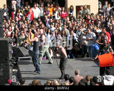 audience watching Stomp cast members performing at the American University in Cairo, Cairo, Egypt Stock Photo