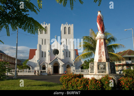 Catholic Cathedral and Catechist memorial at centre of Apia, Western Samoa Stock Photo