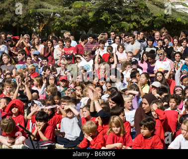 audience watching Stomp cast members performing at Cairo American College, Cairo, Egypt Stock Photo