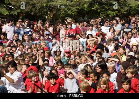 audience watching Stomp cast members performing at Cairo American College, Cairo, Egypt Stock Photo