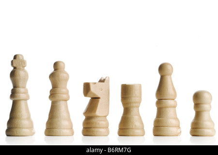 white s wooden chess figures on white Stock Photo