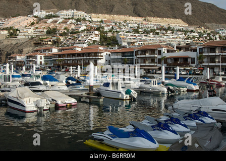 A view across Los Gigantes harbour towards the town. Tenerife, Spain. Stock Photo