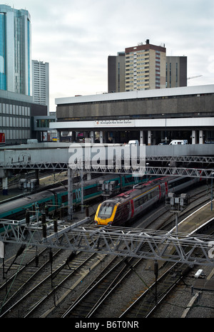A train arriving at New Street railway station in Birmingham Stock Photo