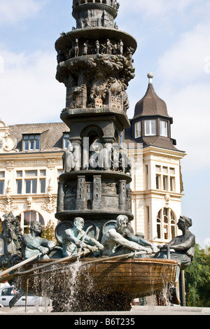Koblenz Old Town Square historical commemorative fountain, German city at junction of Rhine and Mosel rivers Stock Photo