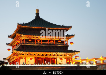 Bell Tower at night in Xian, China Stock Photo