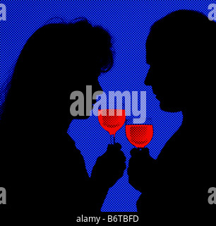 silhouette couple with drinks digitally enhanced Stock Photo