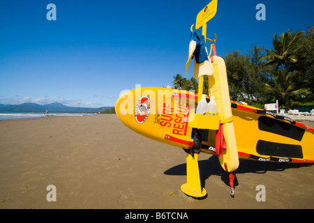 The iconic yellow surf ski is a well-known symbol of Australia's surf lifesavers. Port Douglas, Queensland, Australia Stock Photo