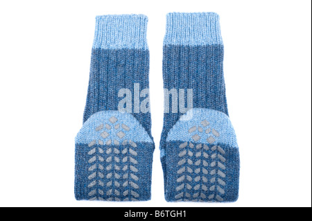 A pair of mens blue knitted slipper socks Stock Photo