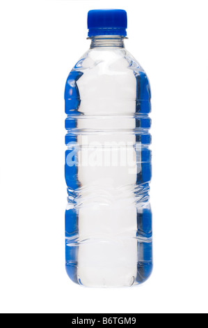 Unopened clear plastic bottle 500 millilitres of water with a blue screwtop Stock Photo