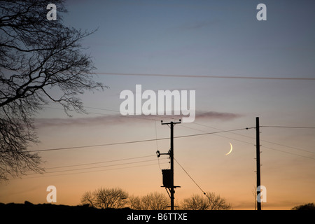 New Moon at sunset near Windermere UK Stock Photo