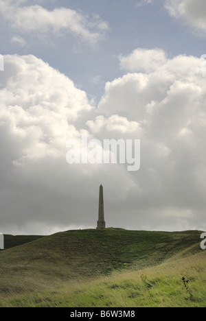 Lansdowne Monument at Cherhill near the Marlborough downs in Wiltshire on a cloudy bright day. Stock Photo