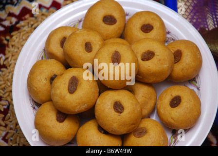A Plate of full Ladoos (A type of Indian Sweet), Maharashtra, India Stock Photo