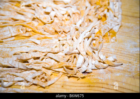 Handmade fettuccine pasta, close-up. Stock Photo