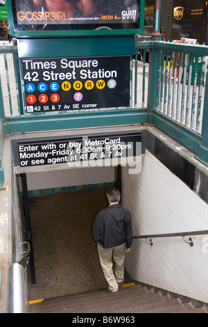 Subway station entrance at Times Square in Manhattan New York City New York USA Stock Photo