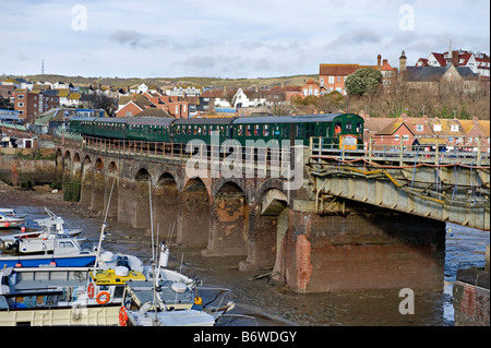 Preserved 'Hastings DMU' on the viaduct at Folkestone Harbour, Kent, UK Stock Photo