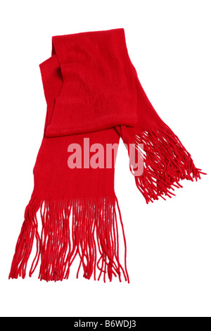 Red winter scarf cut out isolated on white background Stock Photo