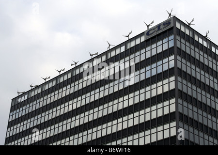 Wind turbines on top of CIS offices in Manchester, England, UK Stock Photo