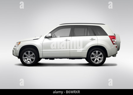 2009 Suzuki Grand Vitara Luxury in White - Drivers Side Profile Stock Photo