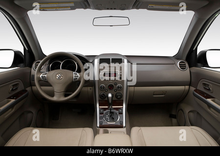 2009 Suzuki Grand Vitara Luxury in White - Dashboard, center console, gear shifter view Stock Photo