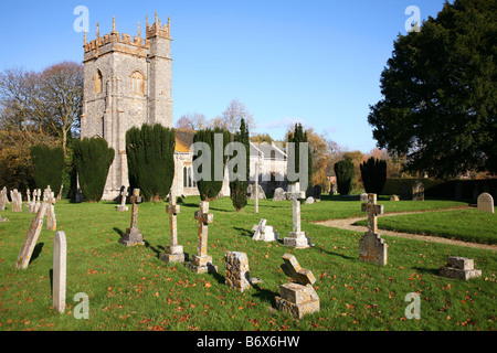 View across the graveyard of St Laurence church in the village of Affpuddle Stock Photo