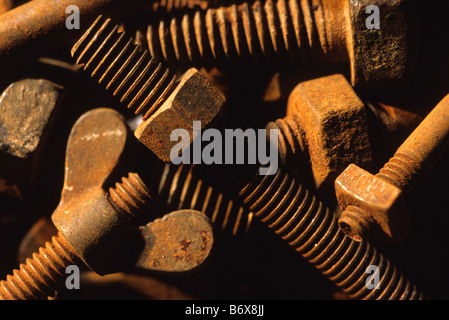 nuts and bolts showing various sizes and threads Stock Photo