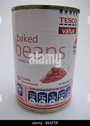 Tesco Value baked beans products of a cheap reasonable range of foods Stock Photo