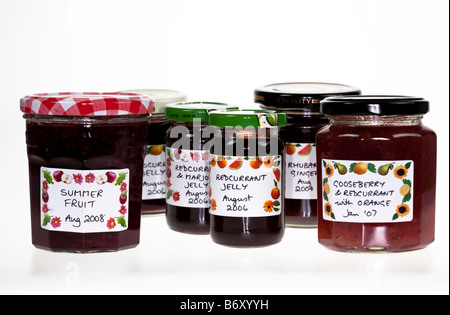 Selection of home made jars of jam UK Stock Photo