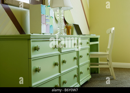 Green dresser with built in desk Stock Photo