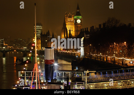 Big Ben and Embankment at night London England UK Stock Photo