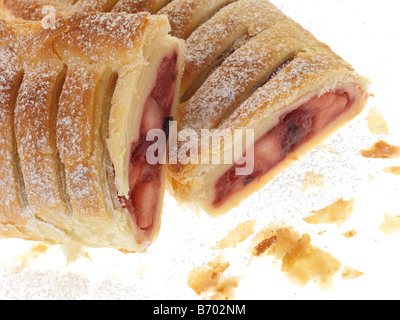 Freshly Baked Mixed Fruit And Summer Berries Strudel Pastry Dessert Isolated Against A White Background With No People and A Clipping Path Stock Photo