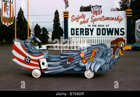 Decorative cart with a bald eagle theme at the All-American Soap Box Derby course, Derby Downs, Akron, Ohio, 1965 Stock Photo