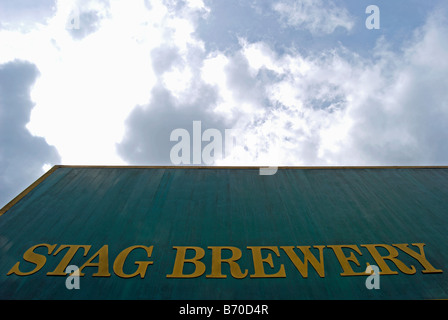 sign at the stag brewery, mortlake, southwest london, owned by anheuser-busch, the producers of budweiser beer in the uk Stock Photo