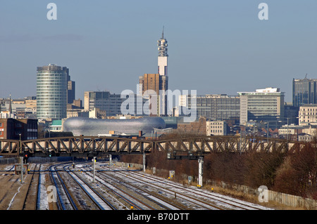 Birmingham city centre in winter seen from Small Heath railway station, West Midlands, England, UK Stock Photo