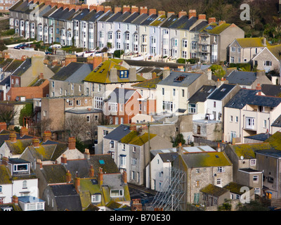 Panoramic view of Terraced Houses in Fortuneswell, Isle of Portland, Dorset, UK Stock Photo