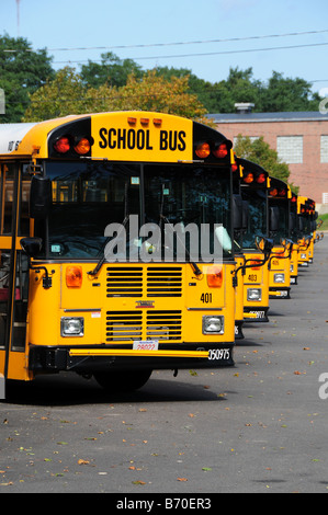 Yellow school buses, Cape Cod, USA Stock Photo