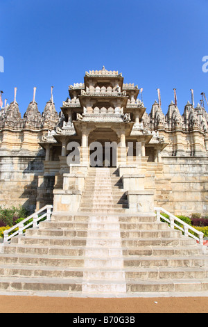 The main entrance steps to the Jain Temple at Ranakpur, India Stock Photo