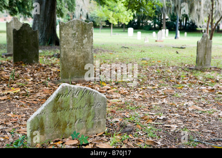 A collection of 19th century headstones in the Colonial Park Cemetery in Savannah, Georgia. Stock Photo