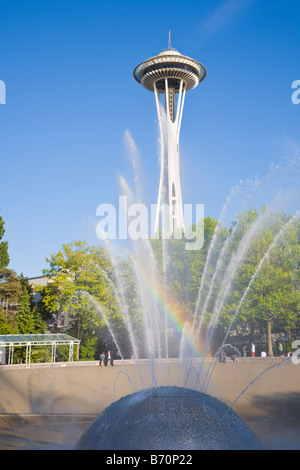 International Fountain in Seattle Center near the Space Needle Stock Photo